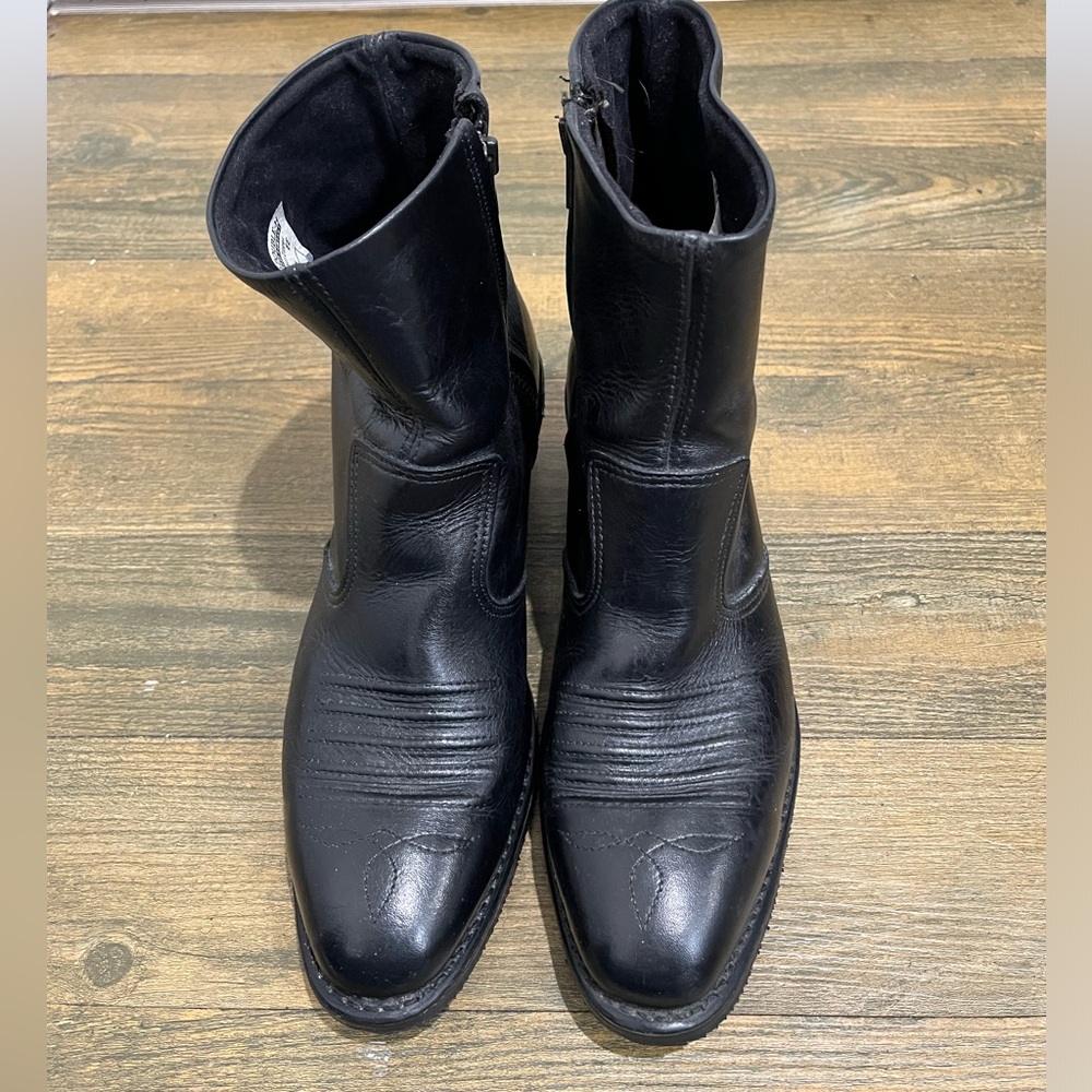 Vintage‎ Double H Black Leather Western Zip Up Ankle Boots Sz. 10